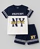 CUCUMBER Sinker Knit Half Sleeves T-Shirt & Shorts Set With Text Print - Navy Blue