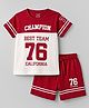 CUCUMBER Sinker Knit Half Sleeves T-Shirt & Shorts Set With Text Print - Red