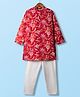 Pine Kids Cotton Woven Full Sleeves Kurta Pajama Set with Floral Print -Dark Red