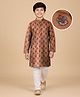 Pine Kids Cotton Woven Full Sleeves Floral Printed Kurta Pajama Set - Light Brown
