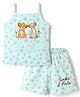 CUCUMBER Sinker Knit Sleeveless Top & Shorts Night Suit Floral Print With Simba & Nala Graphic - Light Blue