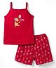 CUCUMBER Sinker Knit Sleeveless T-Shirt & Shorts Night Suit with Winnie The Pooh Graphics - Dark Red