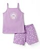 CUCUMBER Sinker Knit Sleeveless T-Shirt & Shorts Night Suit with Monster Graphics - Violet