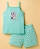 CUCUMBER Sinker Knit Sleeveless T-Shirt & Shorts Night Suit with Minnie Graphics - Sea Green