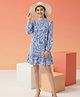 Lil Tomatoes Cotton Woven Full Sleeves Abstract Printed Dress - Blue