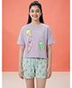 Lil Tomatoes Cotton Knit Half Sleeves Ice Cream Printed Top & Shorts Night Suit - Lilac