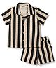 Bonfino Cotton Viscose Woven Crochet Band Resort Collar Half Sleeves Shirt & Shorts Co Cord Set - Beige & Black
