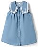 Bonfino Cotton Woven A-Line Dress with Sleeveless and Floral Embroidery - Blue