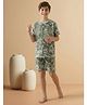 Lil Tomatoes Cotton Knit Half Sleeves Tie Dye Monaco Text Printed Coordinating Tee & Shorts Night Suit - Olive Green