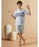 Lil Tomatoes Cotton Knit Half Sleeves Tie Dye Monaco Text Printed Coordinating Tee & Shorts Night Suit - Blue