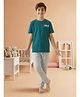 Lil Tomatoes Cotton Knit Half Sleeves Typography Printed Tee & Pajama Night Suit - Teal Blue
