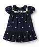 Bonfino 100% Cotton Woven Cap Sleeves Dress With Collar Detail & Seashell Embroidery - White