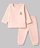 Little Darlings Cotton Knit Full Sleeves Thermal Inner Wear With Rhinoceros Print - Peach