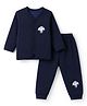 Little Darlings Fleece Knit Full Sleeves Co-Ords T-Shirt & Pyjama Winter Wear Night Suit with Bunny Print -  Navy Blue