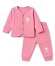 Little Darlings Fleece Knit Full Sleeves Co-Ords T-Shirt & Pyjama Winter Wear Night Suit with Bunny Print - Pink