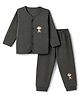 Little Darlings Fleece Knit Full Sleeves Co-Ords T-Shirt & Pyjama Winter Wear Night Suit with Monkey Print - Dark Green