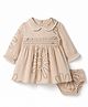 ToffyHouse Cotton Woven Full Sleeves Floral Printed Frock with Bloomer - Beige