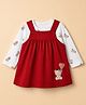 ToffyHouse Cotton Interlock Knit Full Sleeves Frocks with Inner Tee with Full Sleeves, Bear Patch and Bear Print in Red
