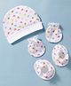 Ben Benny Interlock Knit Hearts Printed Cap Mittens & Booties Set White - Diameter 9 cm
