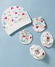 Ben Benny Interlock Knit Hearts & Alphabets Printed Cap Mittens & Booties Set White - Diameter 9.5 cm
