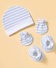Ben Benny Interlock Knit Striped Cap Mittens & Booties Set White & Light Blue - Diameter 9.5 cm