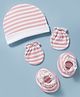 Ben Benny Interlock Knit Striped Cap Mittens & Booties Set White & Light Red - Diameter 9 cm