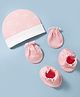 Ben Benny Interlock Knit Rainbow Printed Cap Mittens & Booties Set Pink - Diameter 9 cm