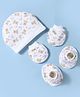 Ben Benny Interlock Knit Cap, Mitten & Booties Set With Teddy Bear & Rainbow Print White - Diameter 15 cm