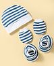 Ben Benny Interlock Knit Striped Cap, Mitten & Booties Set White - Diameter 14 cm