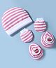 Ben Benny Interlock Knit Striped Cap, Mitten & Booties Set White - Diameter 14.5 cm