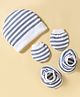 Ben Benny Interlock Knit Striped Cap, Mitten & Booties Set White - Diameter 14 cm