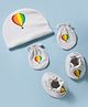 Ben Benny Interlock Knit Parachute Printed Cap Mittens & Booties Set White - Diameter 15.5 cm