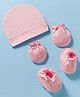 Ben Benny Interlock Knit Solid Cap Mittens & Booties Set Pink - Diameter 9 cm