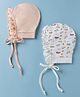Ben Benny Interlock Knit with Frill Detailing Solid Baby Caps with Car Print White & Light Peach Pack of 2  - Diameter 9 cm