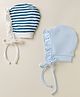 Ben Benny Interlock Knit with Frill Detailing Solid Baby Caps with Stripes White & Blue Pack of 2  - Diameter 9 cm