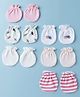 Ben Benny Interlock Knit Striped Mittens with Heart , Tree & 'Love' Text Print Pack Of 6 - Pink , White & Light Green