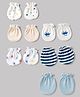 Ben Benny Interlock Knit Striped Mittens With Boat , Triangle & Crown Print Pack of 6 - White , Peach & Blue