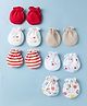 Ben Benny Interlock Knit Striped Mittens with Space & Text Print Pack of 6 - Beige White & Red