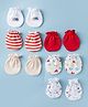 Ben Benny Interlock Knit Striped Mittens with Love & Heart Print Pack of 6 - Beige White & Red