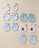 Ben Benny Interlock Knit Striped Mittens With Boat , Triangle & Star Print Pack of 6 - White , Cream & Blue