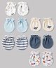 Ben Benny Interlock Knit Striped Mittens With Vehicle &  Aeroplane Print Pack of 6 - White , Cream & Blue