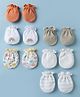 Ben Benny Interlock Knit Striped Mittens with Rainbow & Star Print Pack of 6 - White Olive Green & Orange