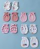 Ben Benny Interlock Knit Striped Mittens With Floral , Rainbow & 'LOVE' Text Print Pack of 6 - White & Pink