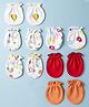 Ben Benny Interlock Knit Mittens With Elephant , Vehicle , Hot Air Balloon & Space Print Pack of 6 - White , Red & Orange