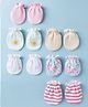 Ben Benny Interlock Knit Striped Mittens with Floral Print Pack of 6 - Beige White & Pink
