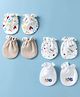 Ben Benny Interlock Knit Mittens with Heart & 'Love' Text Print Pack Of 4 - White & Brown
