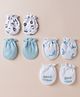 Ben Benny Interlock Knit Mittens with Ship Shark & Good Vibes Print Pack of 4 - White & Sea Green