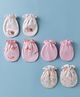 Ben Benny Interlock Knit Mittens with Snail , Whale & Floral Print Pack Of 4 - White & Pink