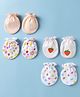 Ben Benny Interlock Knit Strawberry Hearts & Floral Printed Mittens Pack Of 4- White & Peach