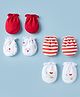 Ben Benny Interlock Knit Striped I Love Mom & Dad Printed Mittens Pack Of 4 - Red & White